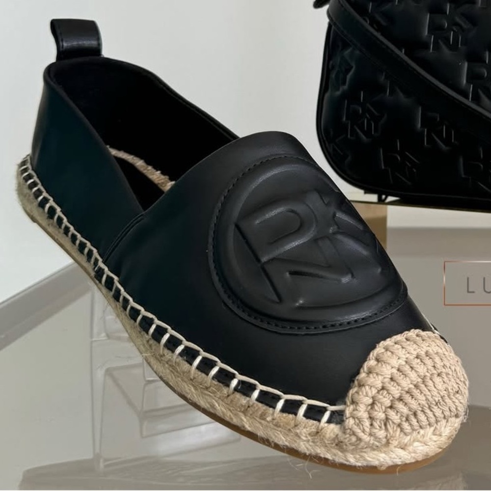 DKNY Black Espadrilles with Tan Accents
